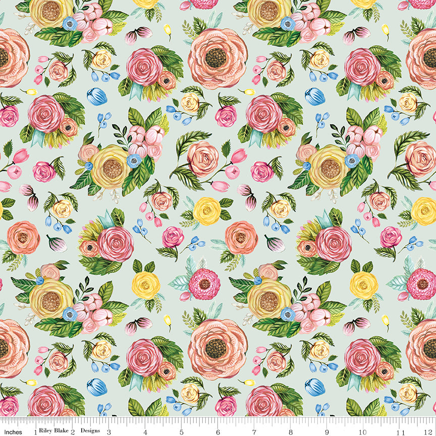 Sweet Spring | Floral Seafoam by Hester & Cook for Riley Blake | CD15802-SEAFOAM