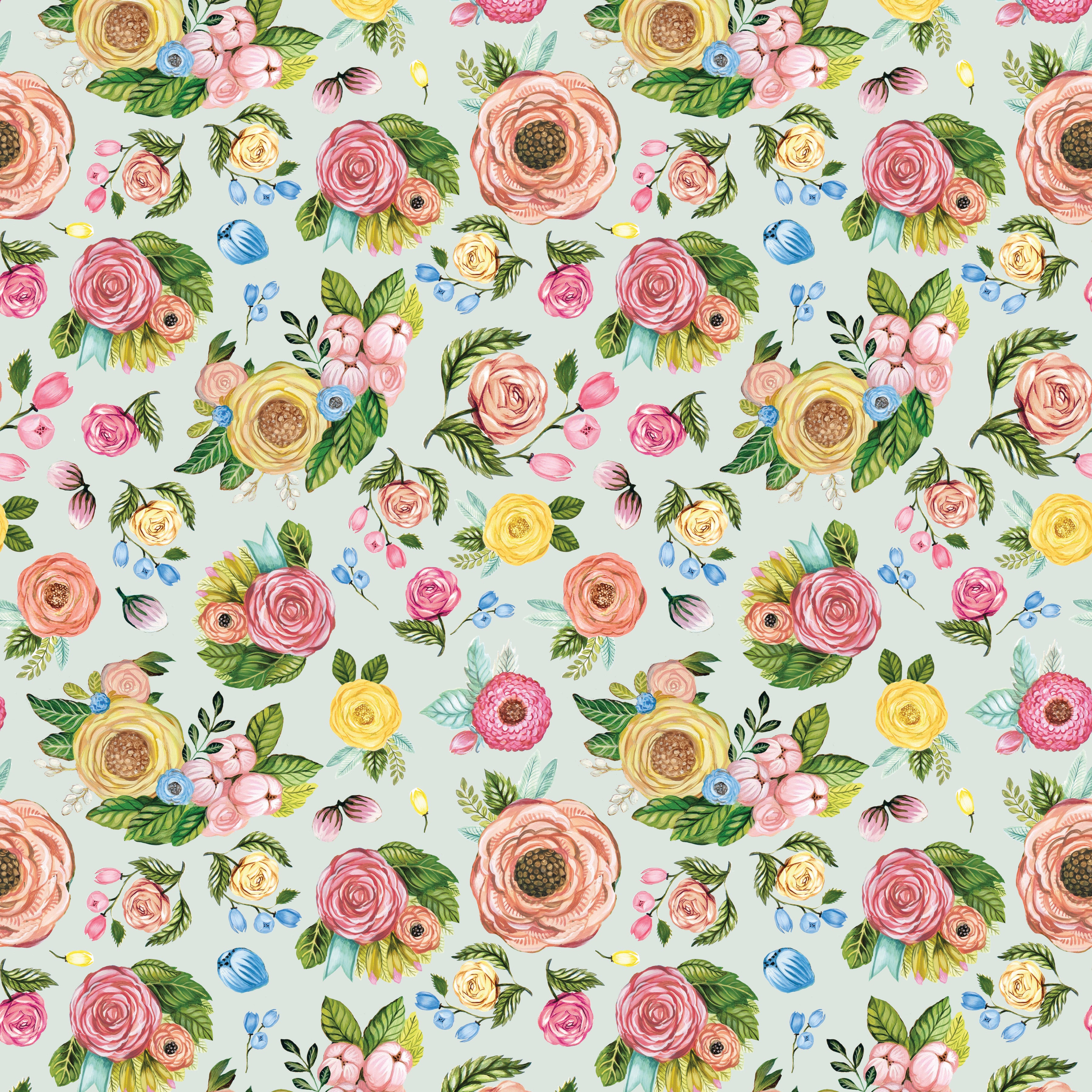 Sweet Spring | Floral Seafoam by Hester & Cook for Riley Blake | CD15802-SEAFOAM