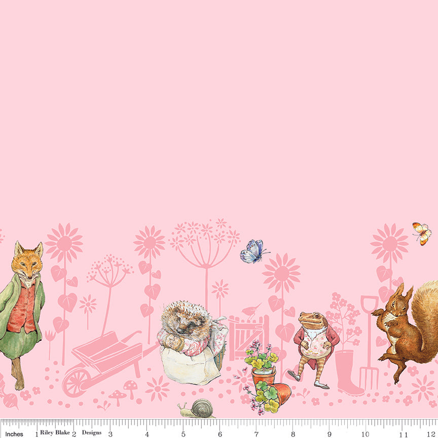 Peter Rabbit & Friends | Border Print Pink by Beatrix Potter for Riley Blake | CD15867-PINK