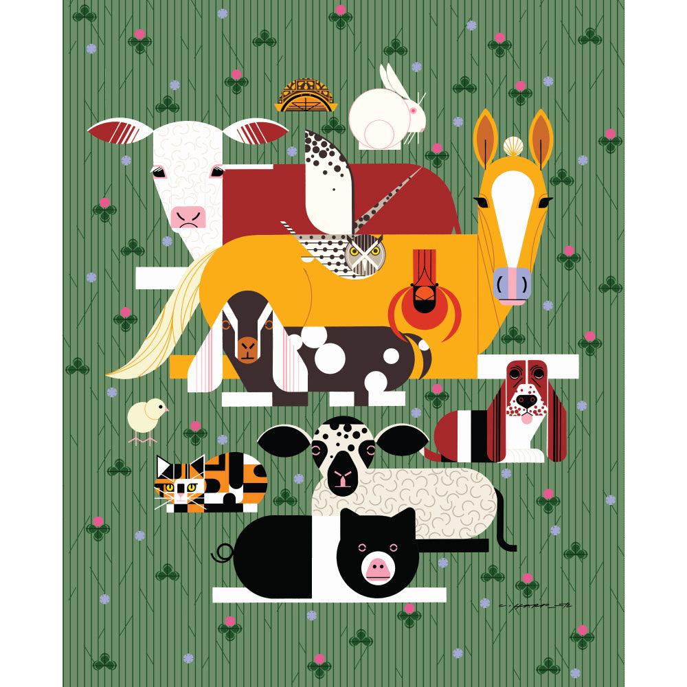 Charley Harper Best Friends 36" Digital Panel - Birch Fabrics - Organic Poplin