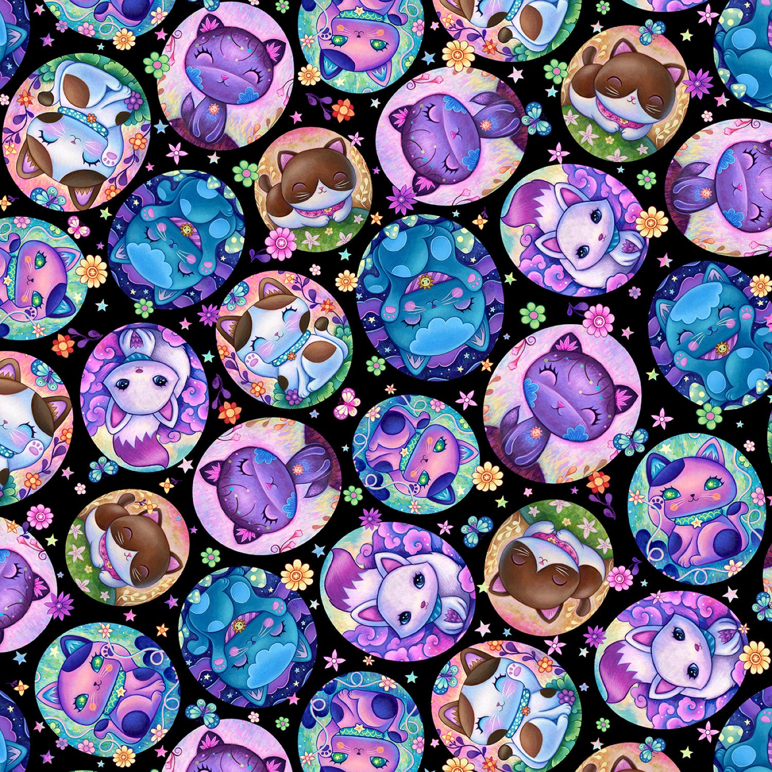 Crazy Kitties | Tossed Framed Kitties - Black by Jeremiah Ketner for P&B Textiles | CKIT05608-K