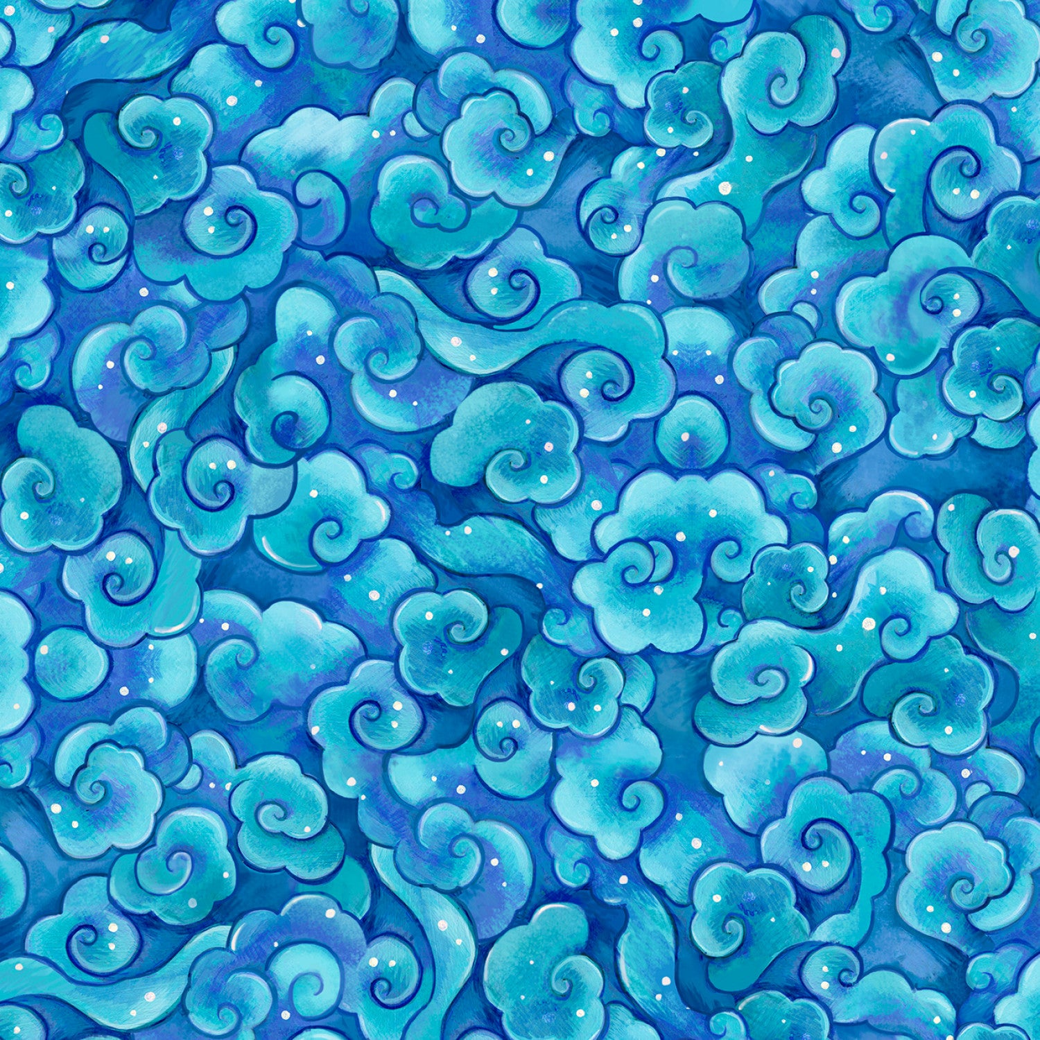 Crazy Kitties | Swirling Clouds - Turquoise by Jeremiah Ketner for P&B Textiles | CKIT05611-T