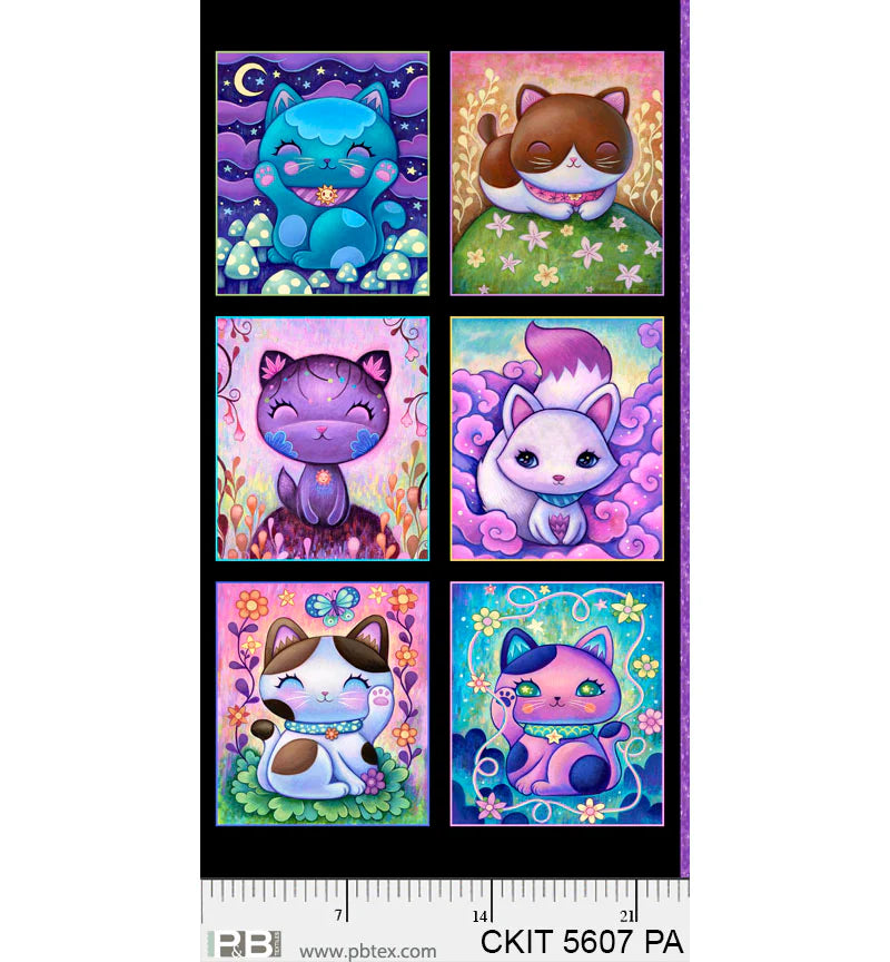 Crazy Kitties | Kitty Blocks 24" Panel by Jeremiah Ketner for P&B Textiles | CKIT05607-PA