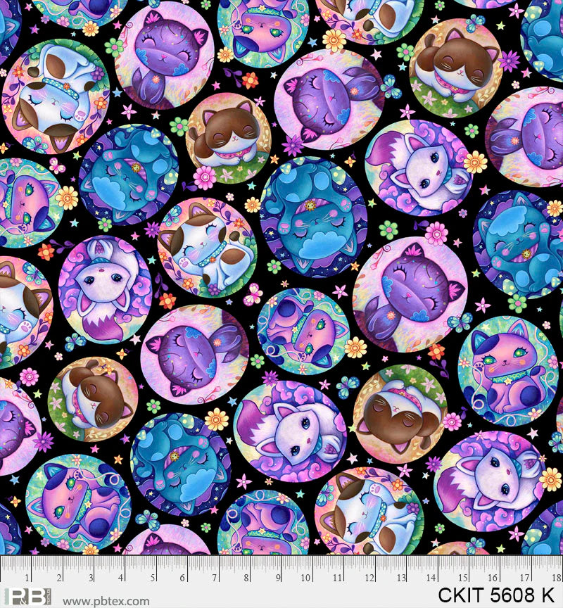 Crazy Kitties | Tossed Framed Kitties - Black by Jeremiah Ketner for P&B Textiles | CKIT05608-K