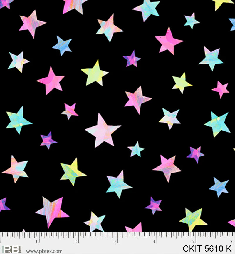 Crazy Kitties | Tossed Stars - Black by Jeremiah Ketner for P&B Textiles | CKIT05610-K