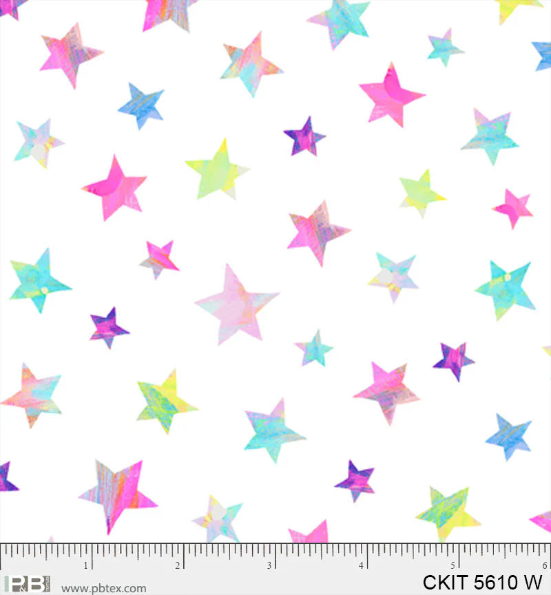 Crazy Kitties | Tossed Stars - White by Jeremiah Ketner for P&B Textiles | CKIT05610-K