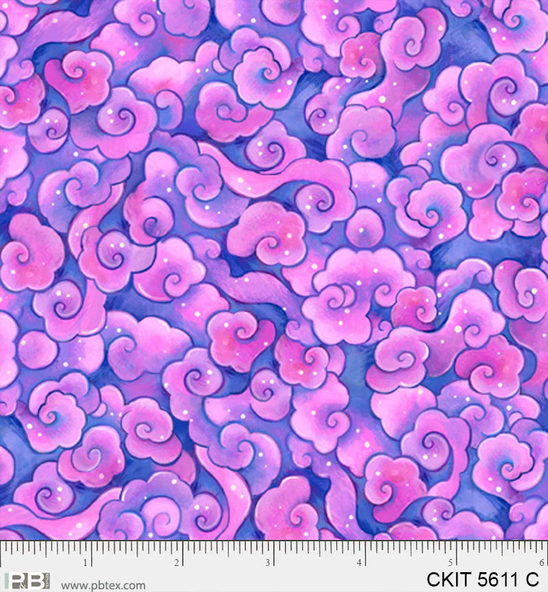 Crazy Kitties | Swirling Clouds - Pink by Jeremiah Ketner for P&B Textiles | CKIT05611-C