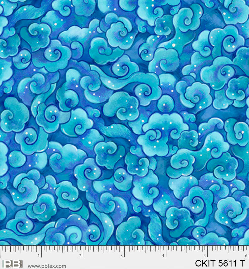 Crazy Kitties | Swirling Clouds - Turquoise by Jeremiah Ketner for P&B Textiles | CKIT05611-T