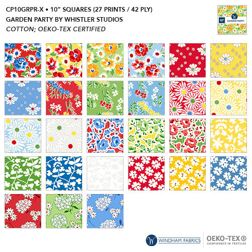 Garden Party | 10" Square Pack by Whistler Studios for Windham Fabrics | 42 pcs