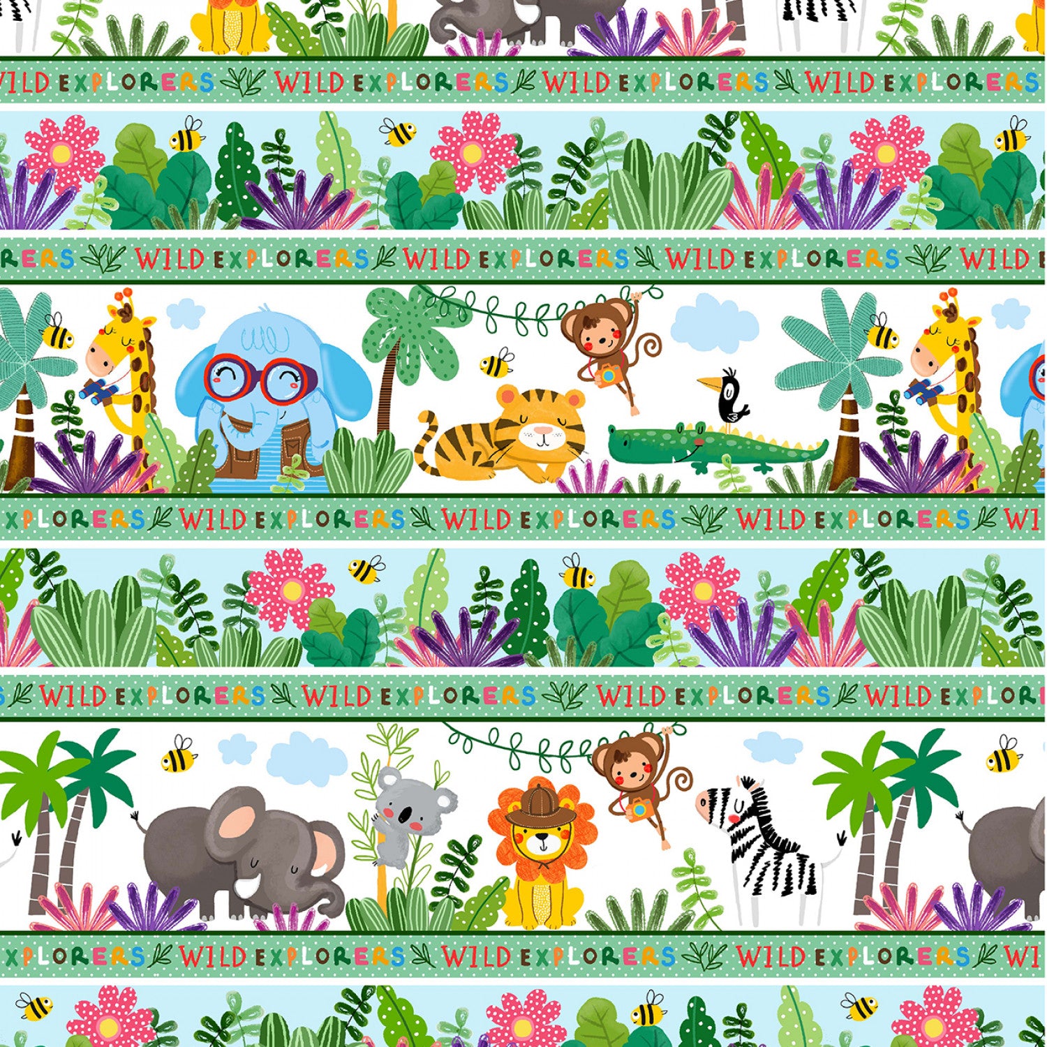 Jungle Explorers | All Lined Up Multi by Michael Miller Fabrics