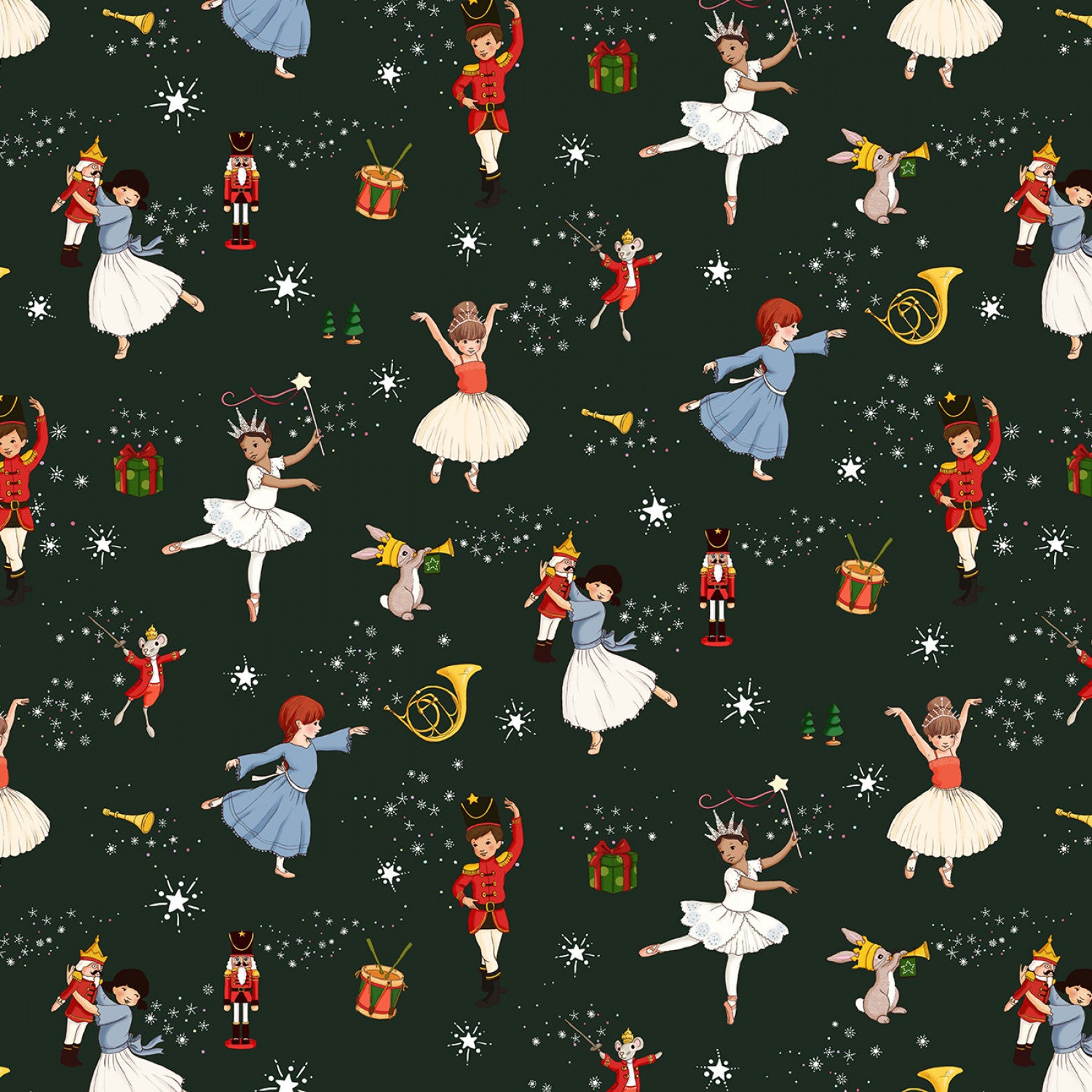 Nutcracker Christmas | Nutcracker Ballerinas Green by Belle & Boo for Michael Miller