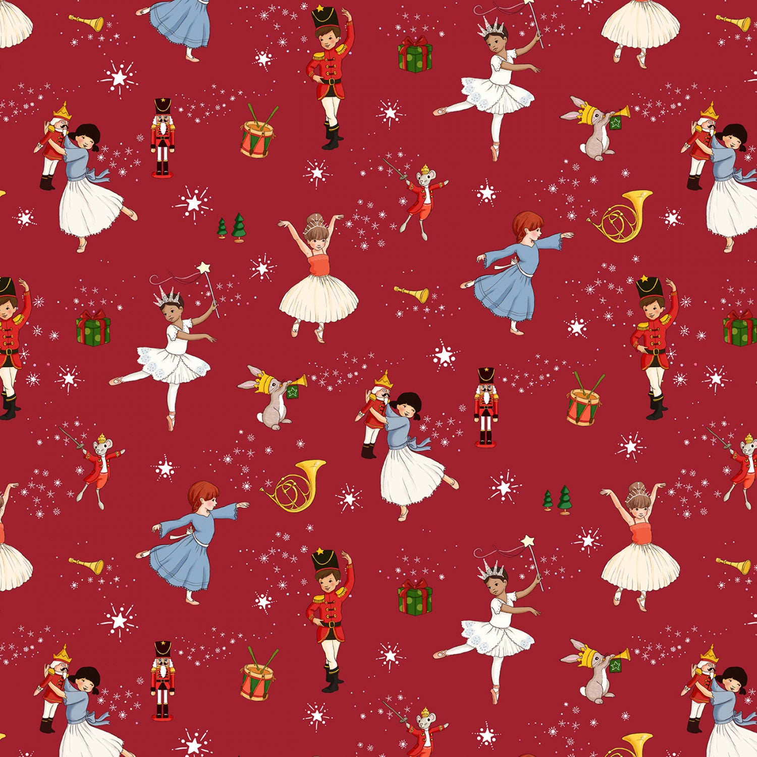 Nutcracker Christmas | Nutcracker Ballerinas Red by Belle & Boo for Michael Miller