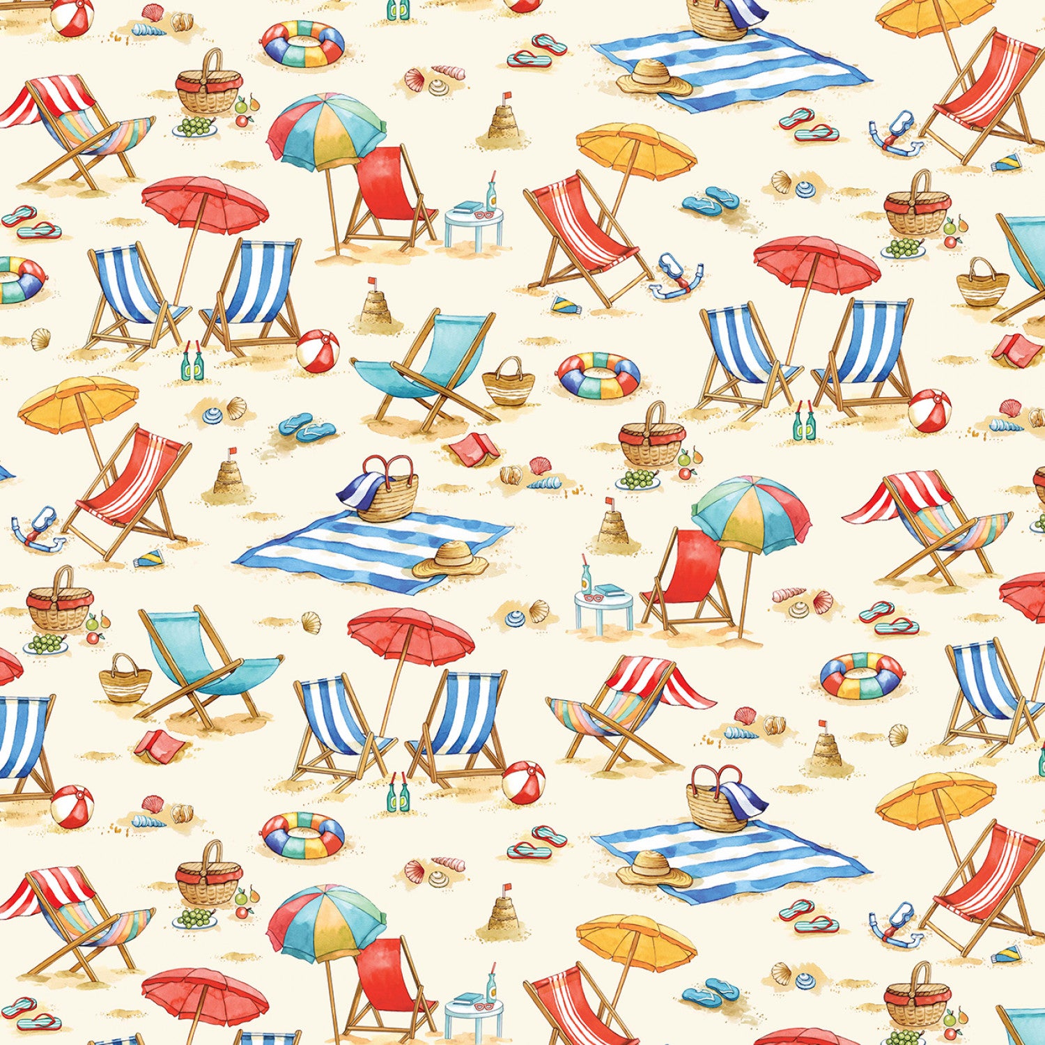 Sea La Vie | Beach Toys Cream by Louise Nisbet for Michael Miller | DDC11791-CREM