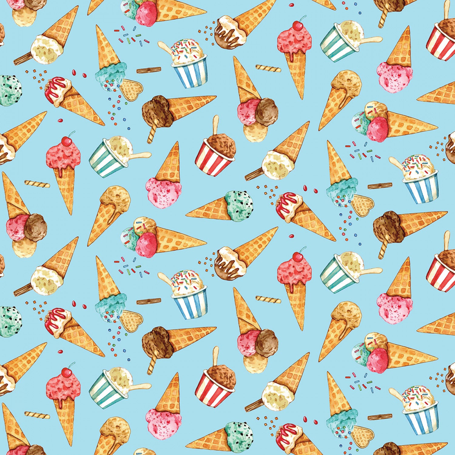 Sea La Vie | Ice Cream Cones Blue by Louise Nisbet for Michael Miller | DDC11795-BLUE