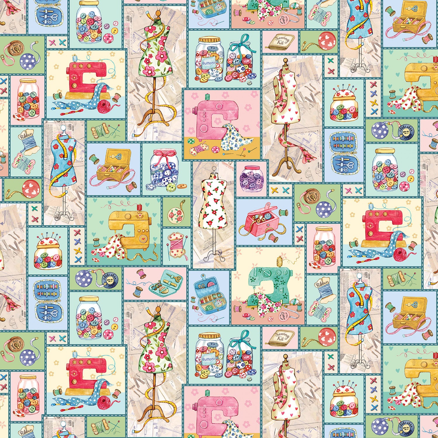 Sew Pretty | Multi Sew Pretty Patchwork by Louise Nisbet for Michael Miller | DDC12157-MULT