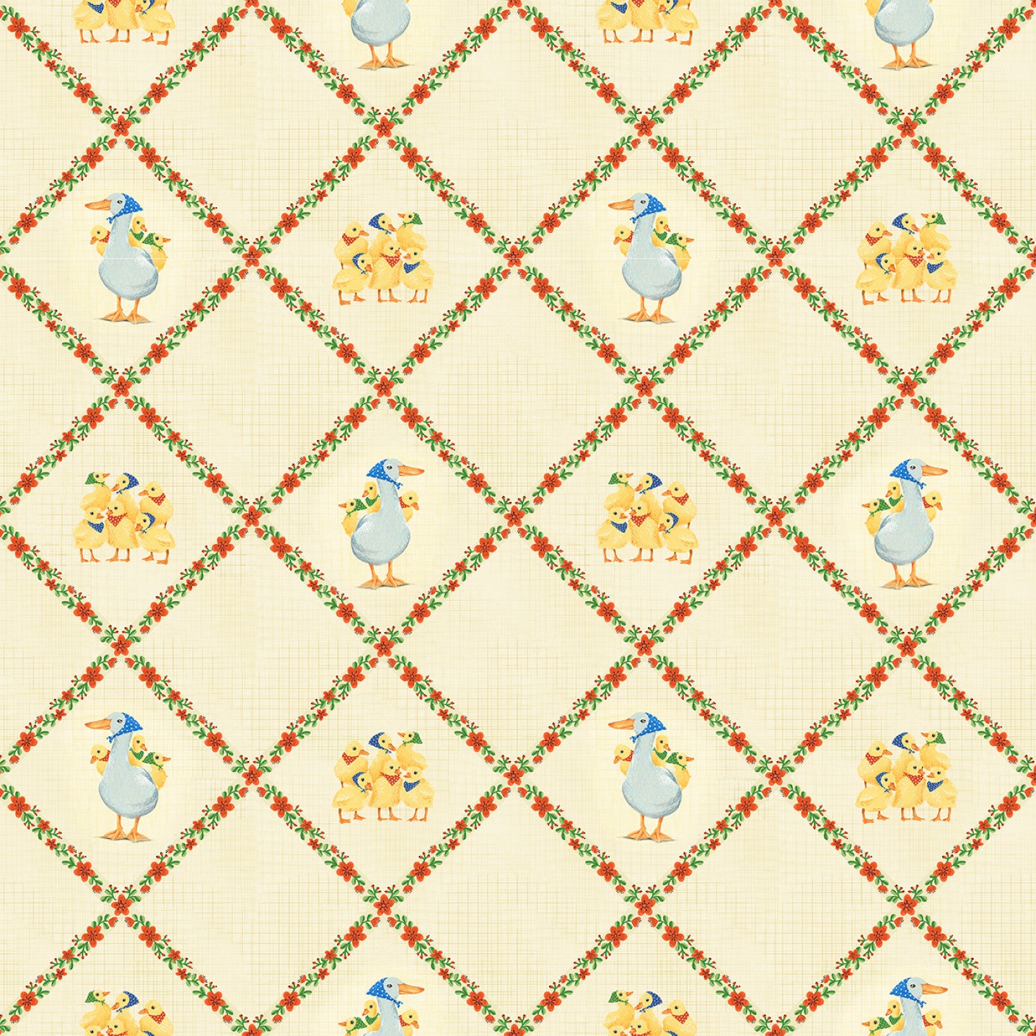 Darling Ducklings | Diamond Ducklings Ecru by Raquel Maciel for P&B Textiles | DDUC05497-E