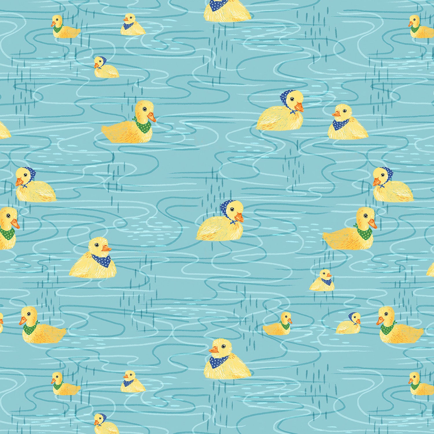 Darling Ducklings | Ducklings Swimming Turquoise by Raquel Maciel for P&B Textiles | DDUC05498-T