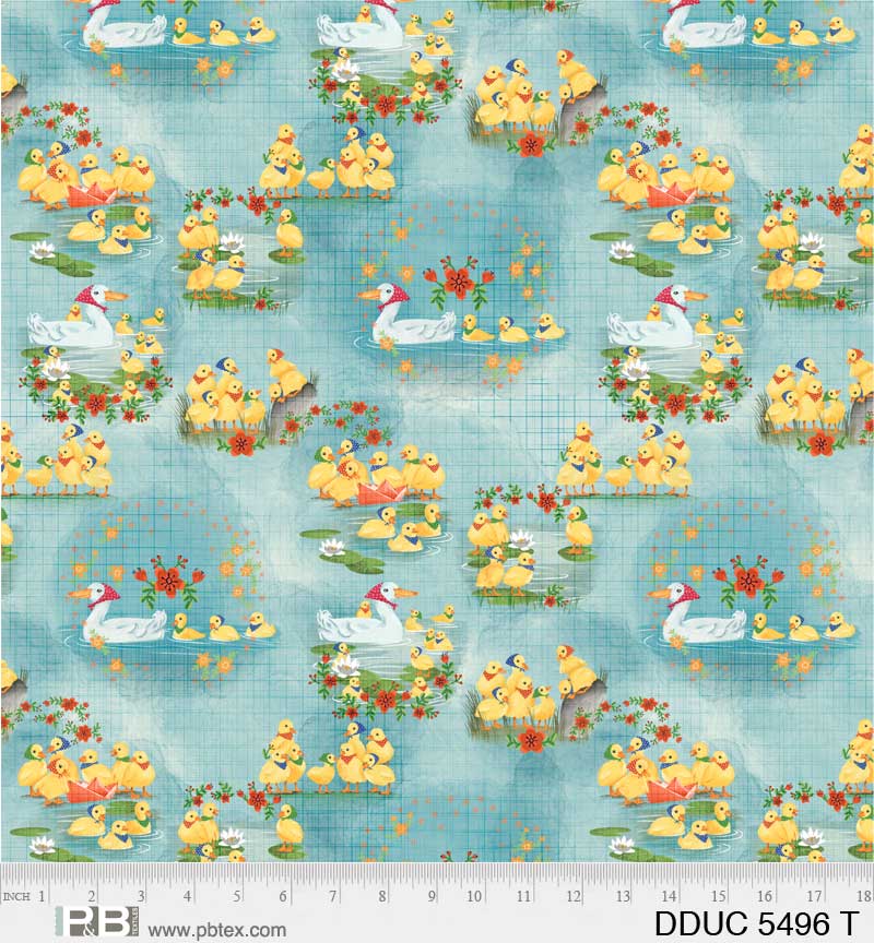 Darling Ducklings | Mama and Ducklings Turquoise by Raquel Maciel for P&B Textiles | DDUC5496-T