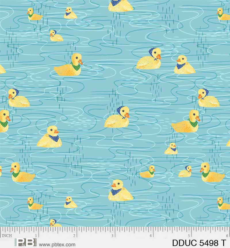 Darling Ducklings | Ducklings Swimming Turquoise by Raquel Maciel for P&B Textiles | DDUC05498-T