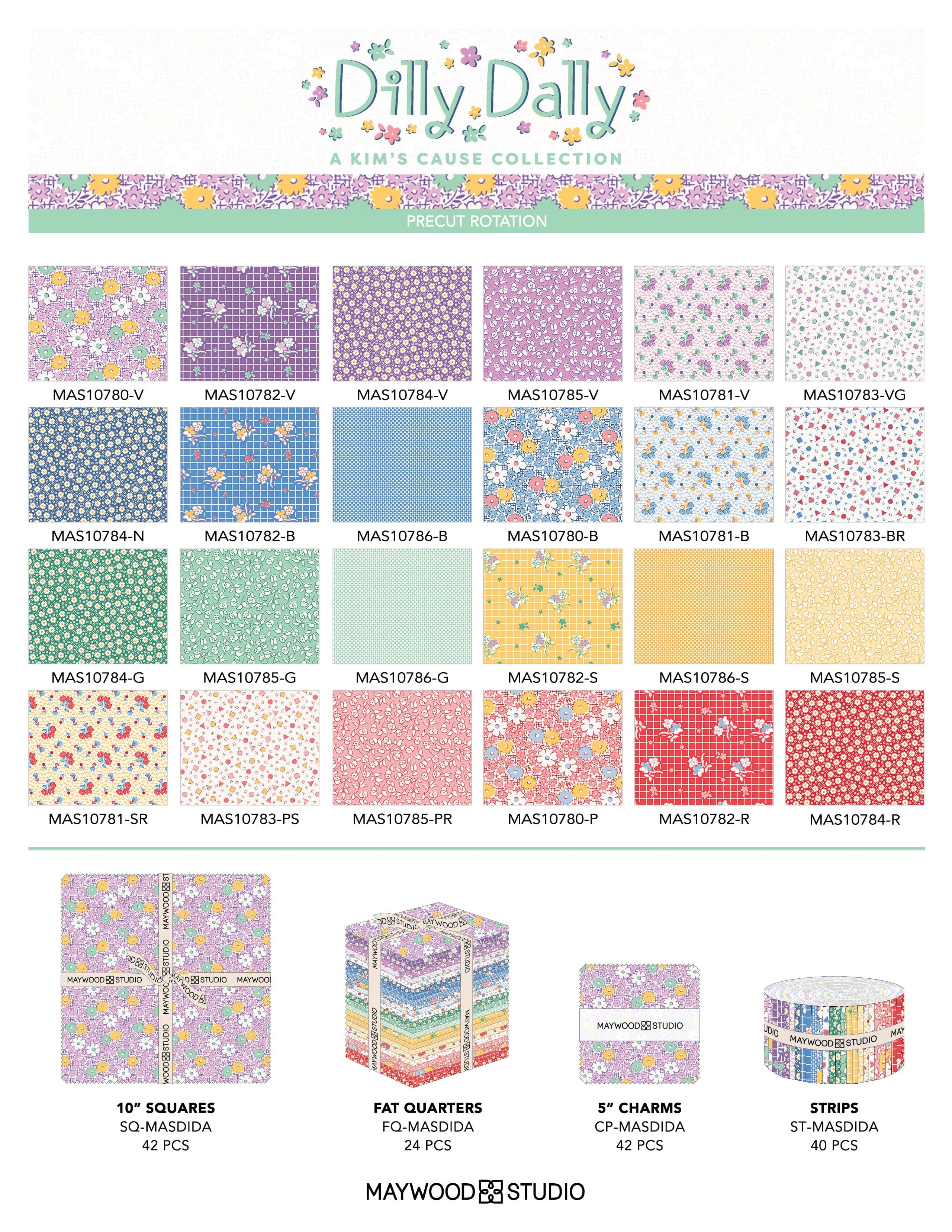 Dilly Dally | 5" Charm Pack by Maywood Studio | 42 pcs