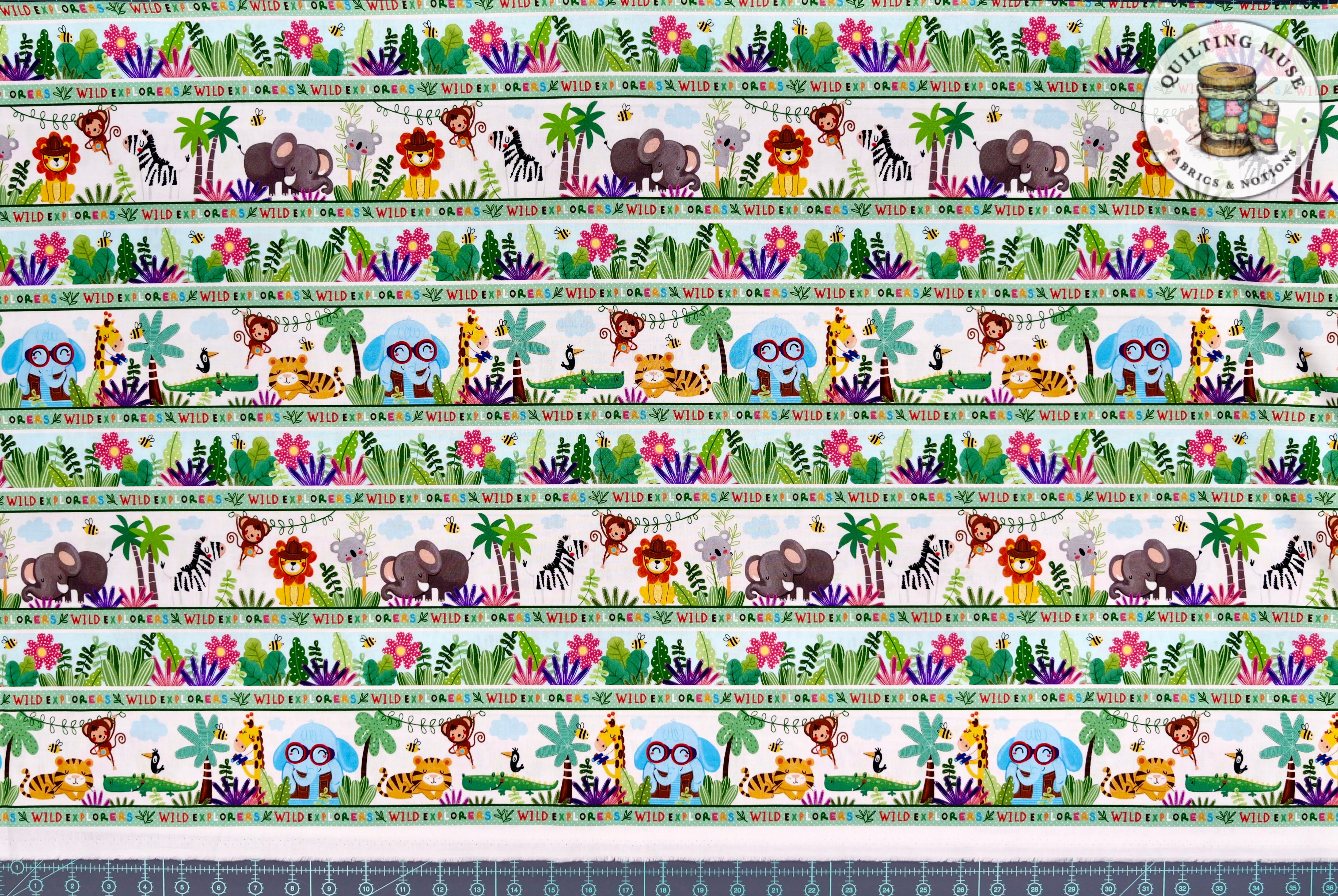 Jungle Explorers | All Lined Up Multi by Michael Miller Fabrics