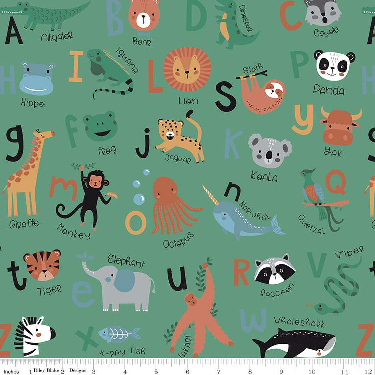 Flannel Alphabet Zoo Green by Dani Mogstad for Riley Blake
