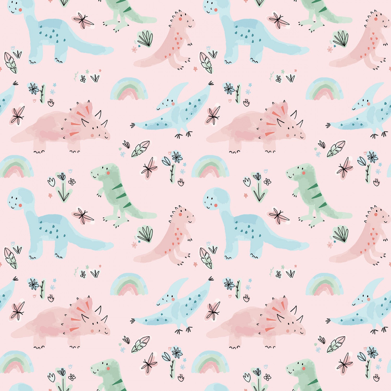 Flannel Dinosaurs Pink from Riley Blake Designs