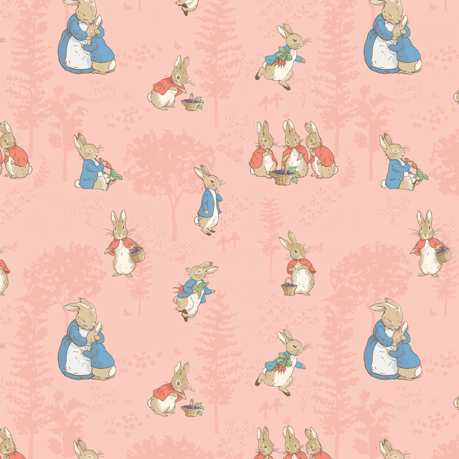 The Tale of Peter Rabbit Flannel | Main Coral F15316-CORAL by Beatrix Potter for Riley Blake | 100% Cotton Flannel