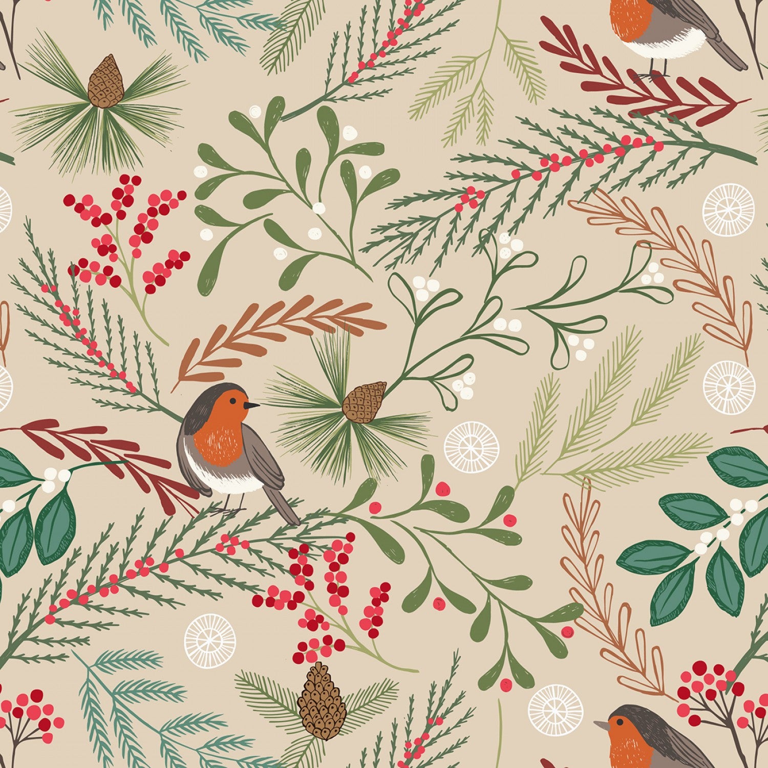 New Forest Winter Flannel | Robin on Dark Cream by Lewis & Irene | 100% Cotton Flannel