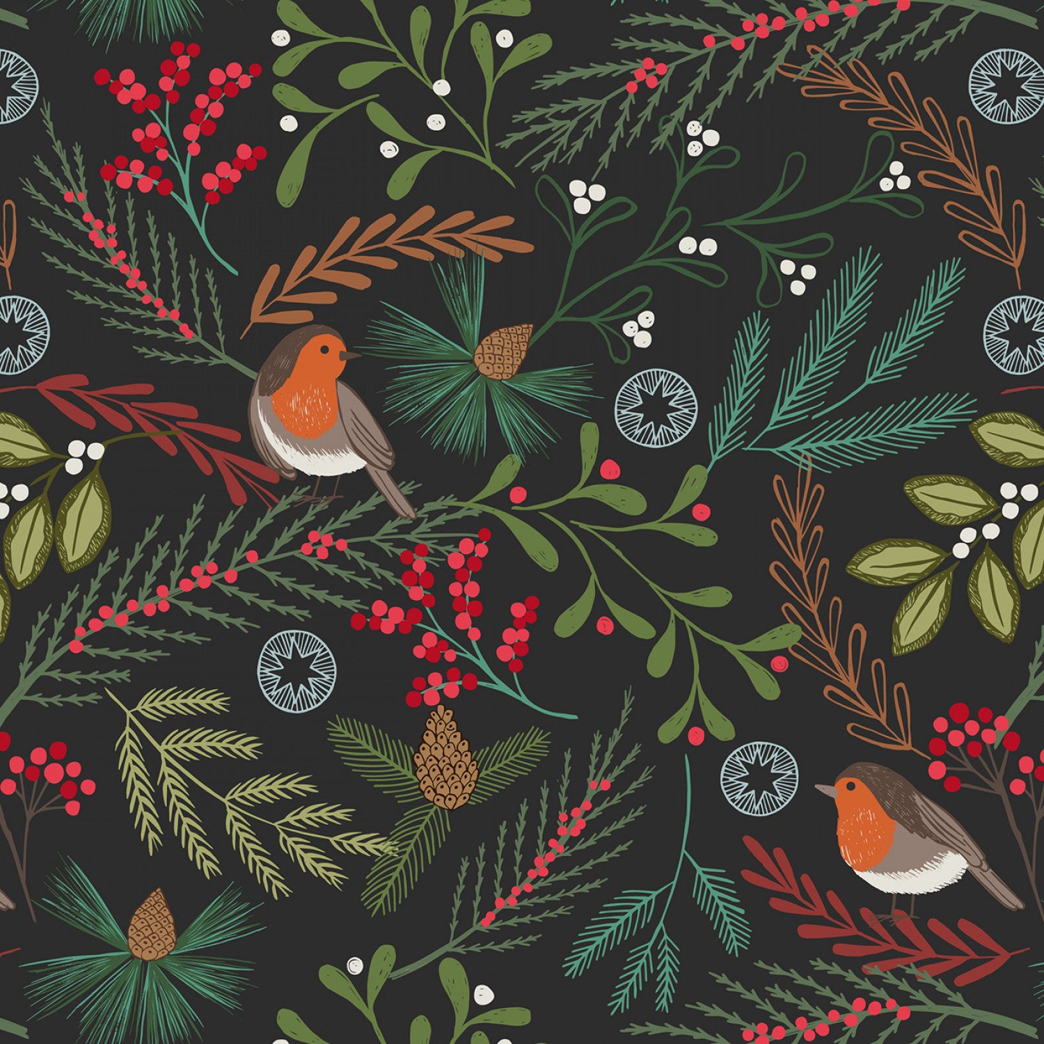 New Forest Winter Flannel | Robin on Dark by Lewis & Irene | 100% Cotton Flannel