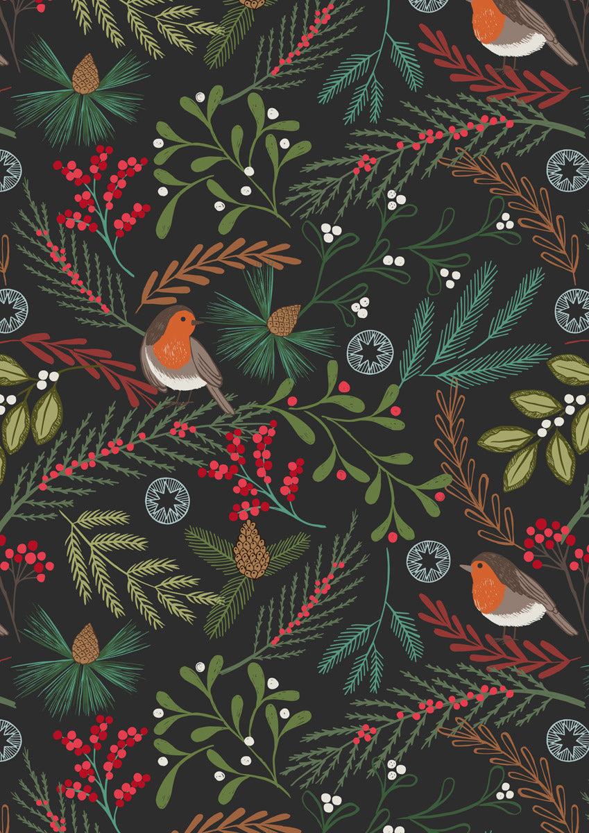 New Forest Winter Flannel | Robin on Dark by Lewis & Irene | 100% Cotton Flannel