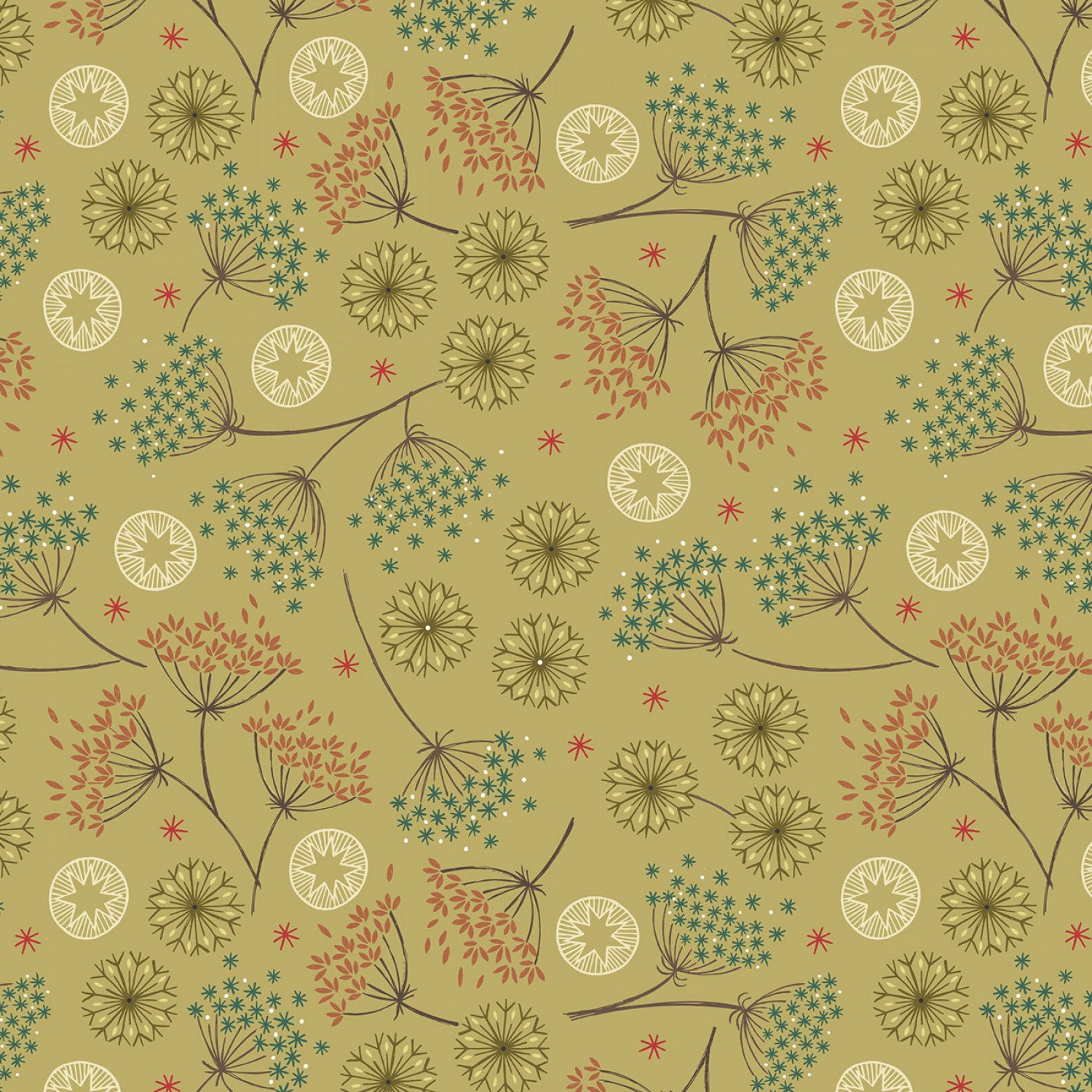 New Forest Winter Flannel | Winter Floral on New Forest Green by Lewis & Irene | 100% Cotton Flannel