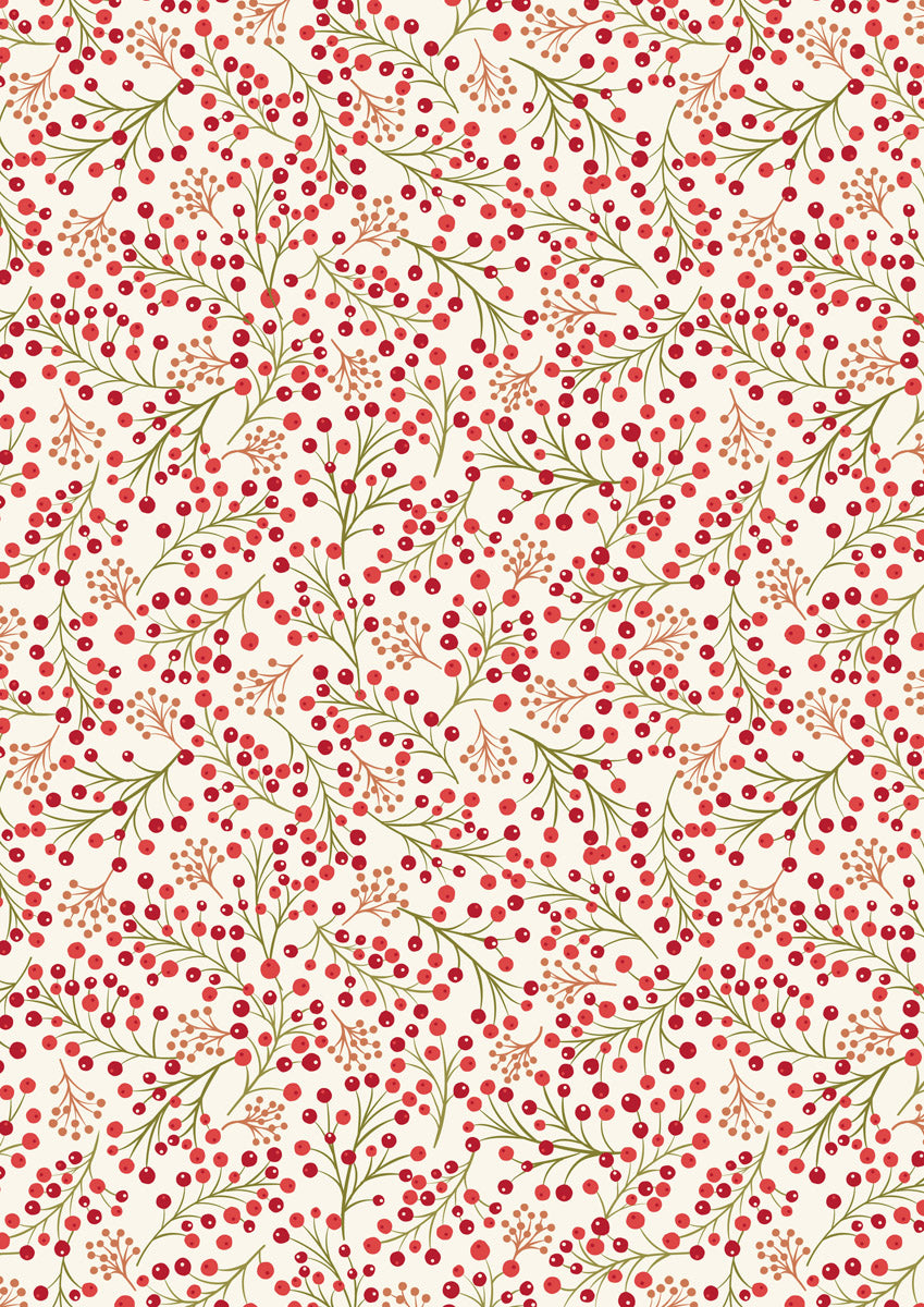 New Forest Winter Flannel | Winter Berries on Cream by Lewis & Irene | 100% Cotton Flannel