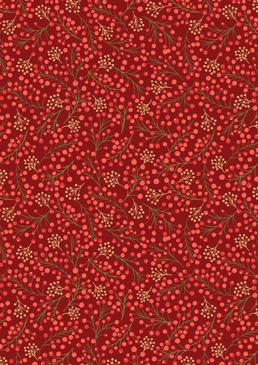 New Forest Winter Flannel | Winter Berries on Red by Lewis & Irene | 100% Cotton Flannel