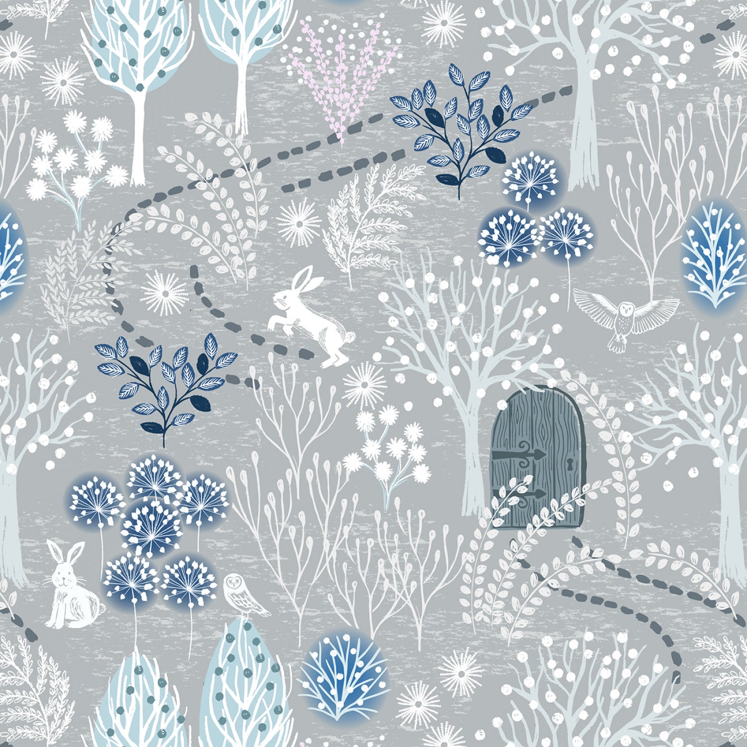 Secret Winter Garden Flannel | Secret Garden on Frosty Grey by Lewis & Irene | 100% Cotton Flannel