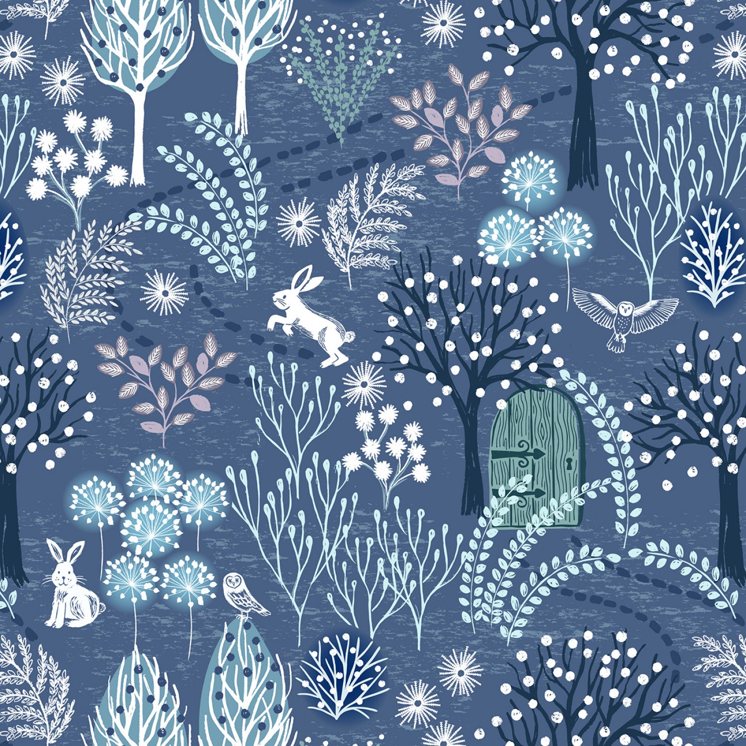 Secret Winter Garden Flannel | Secret Garden on Nordic Blue by Lewis & Irene | 100% Cotton Flannel