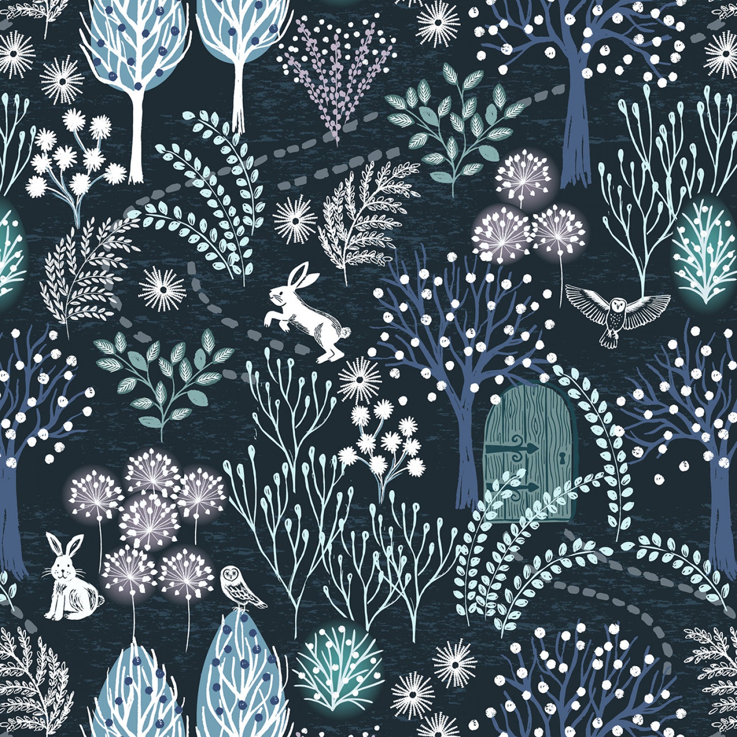 Secret Winter Garden Flannel | Secret Garden on Midnight Blue by Lewis & Irene | 100% Cotton Flannel