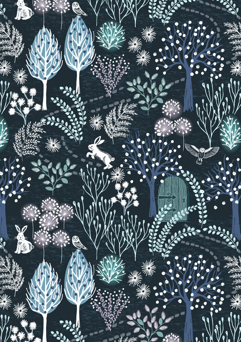 Secret Winter Garden Flannel | Secret Garden on Midnight Blue by Lewis & Irene | 100% Cotton Flannel