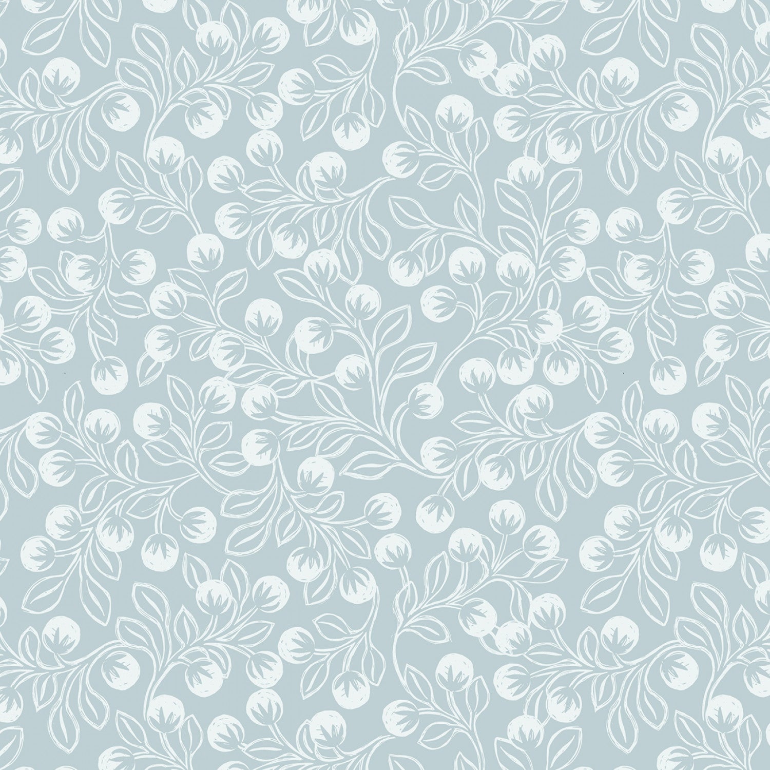 Secret Winter Garden Flannel | Snowberries on Ice Blue by Lewis & Irene | 100% Cotton Flannel