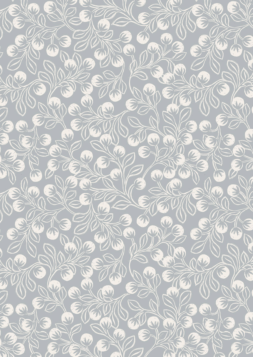 Secret Winter Garden Flannel | Snowberries on Grey by Lewis & Irene | 100% Cotton Flannel