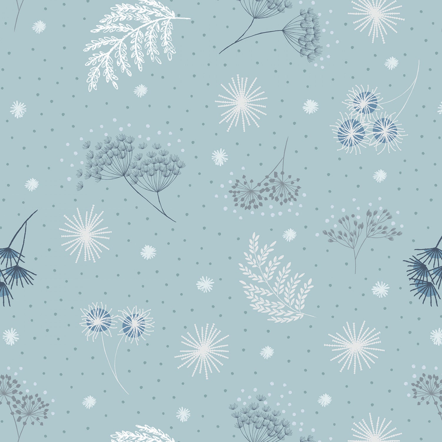 Secret Winter Garden Flannel | Frosted Garden on Mist Blue by Lewis & Irene | 100% Cotton Flannel