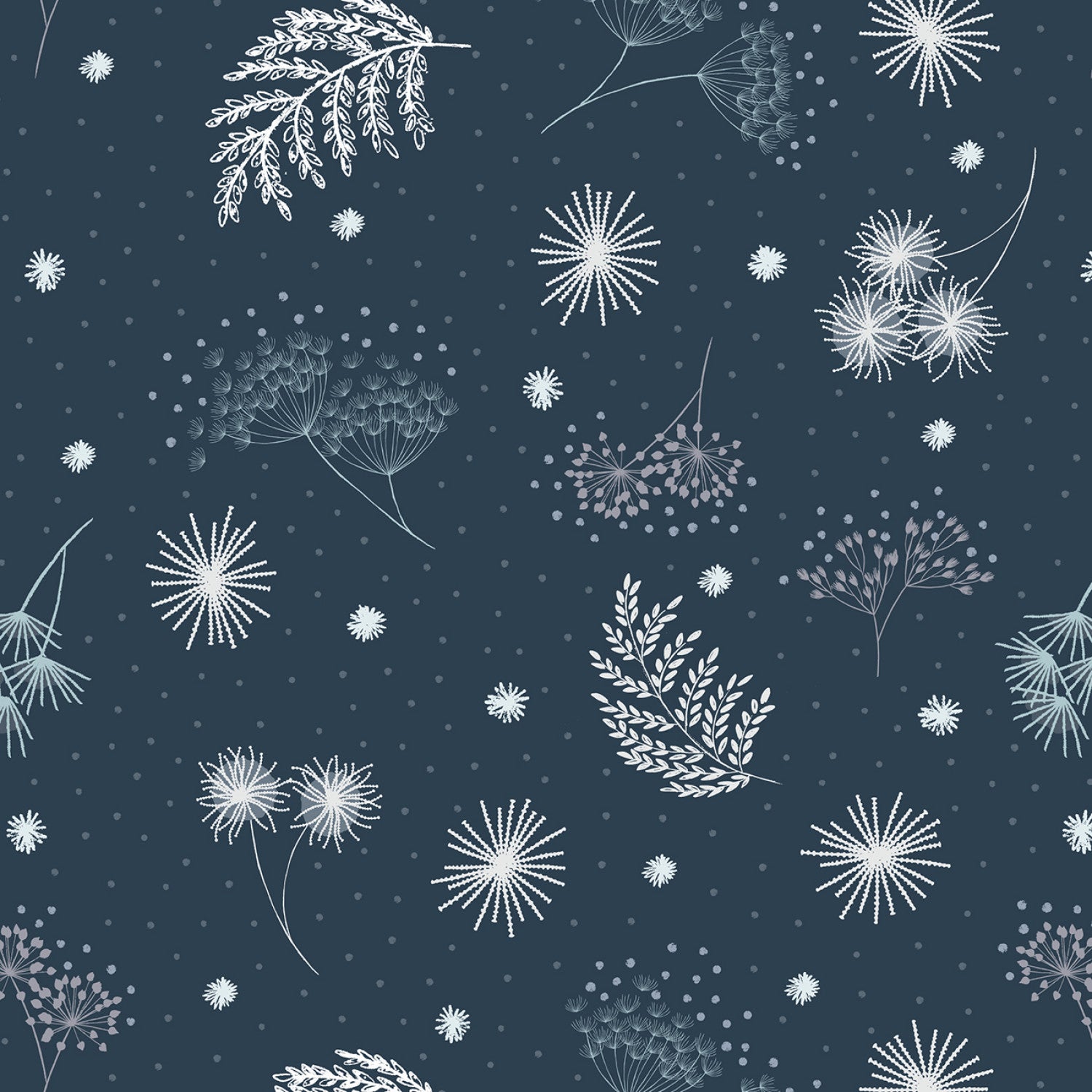 Secret Winter Garden Flannel | Frosted Garden on Dark Blue by Lewis & Irene | 100% Cotton Flannel