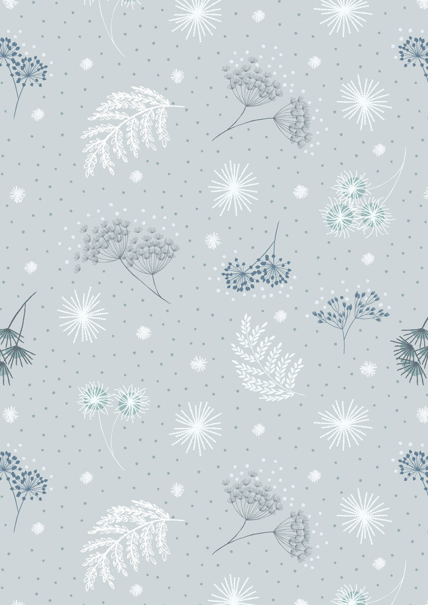 Secret Winter Garden Flannel | Frosted Garden on Light Grey by Lewis & Irene | 100% Cotton Flannel