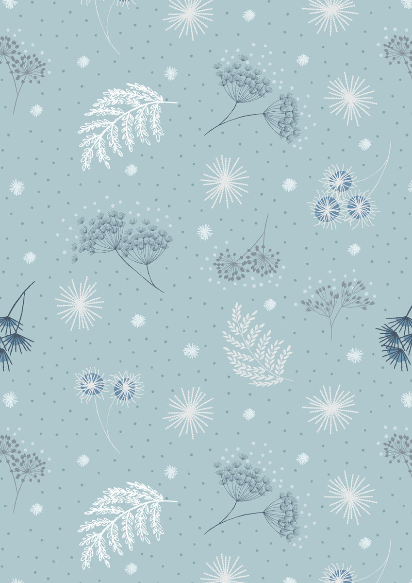 Secret Winter Garden Flannel | Frosted Garden on Mist Blue by Lewis & Irene | 100% Cotton Flannel