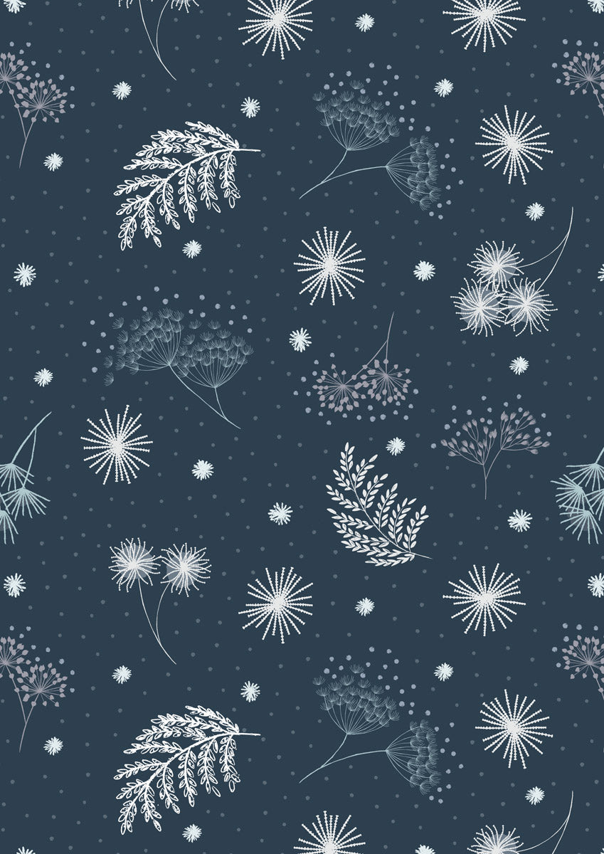 Secret Winter Garden Flannel | Frosted Garden on Dark Blue by Lewis & Irene | 100% Cotton Flannel