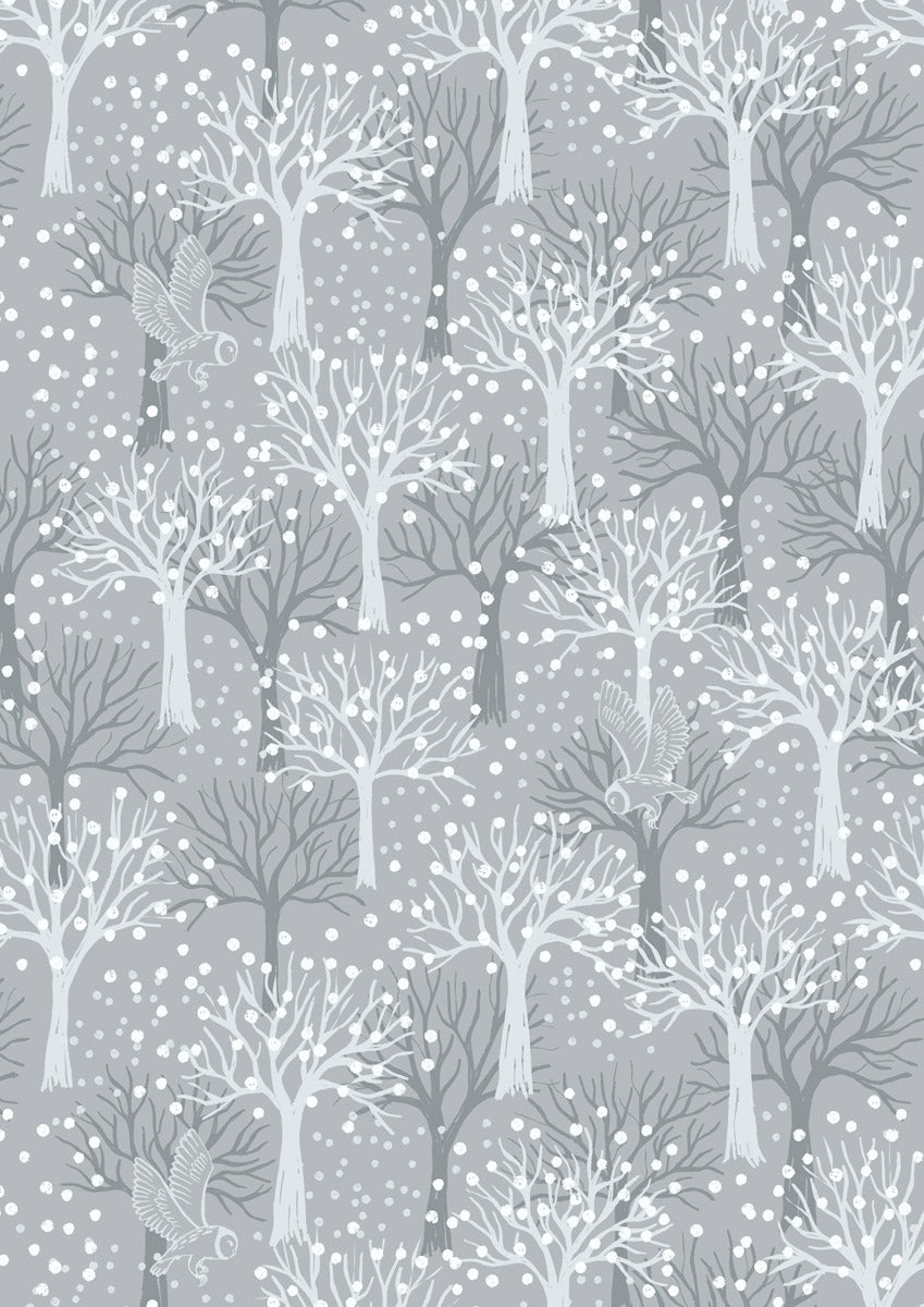 Secret Winter Garden Flannel | Owl Orchard on Light Grey by Lewis & Irene | 100% Cotton Flannel