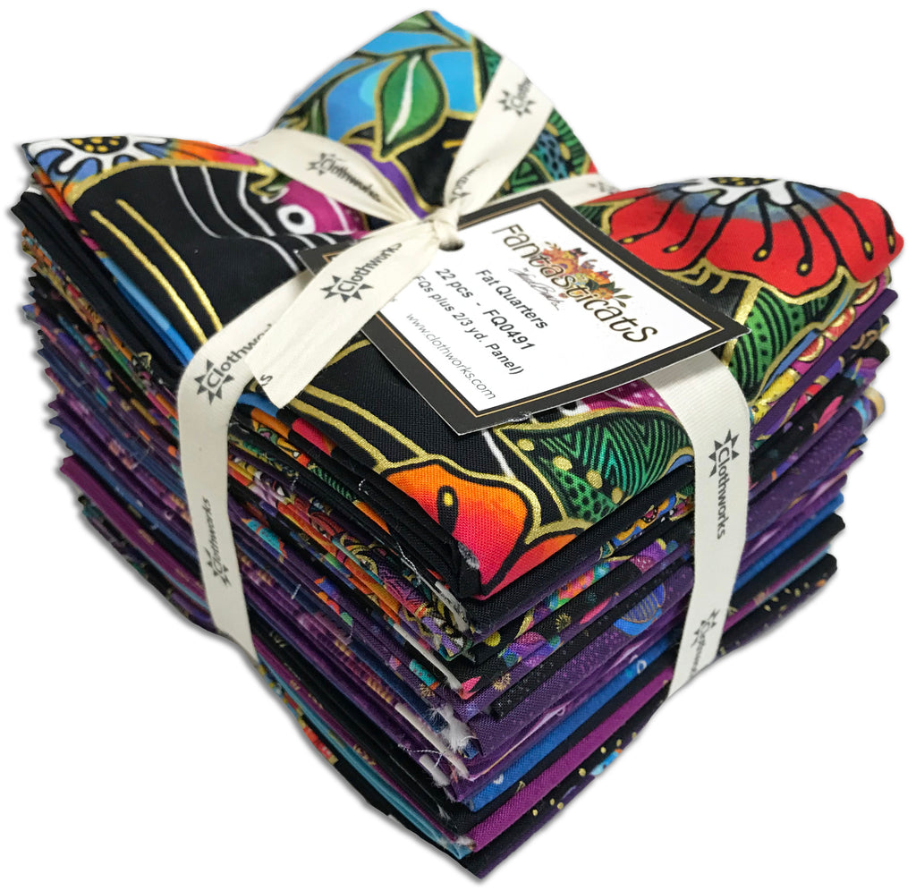 Fantasticats | Fat Quarter Bundle by Laurel Burch for Clothworks | 22 pcs