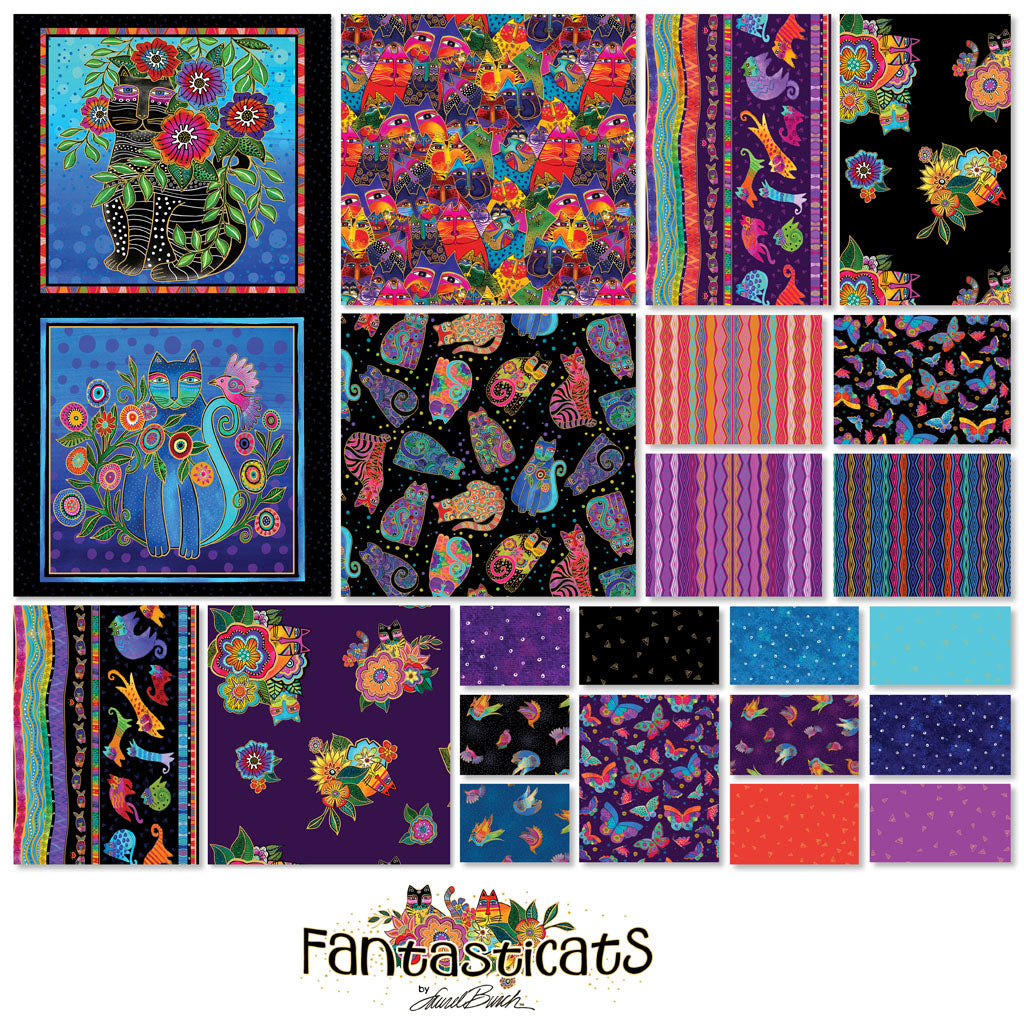 Fantasticats | Fat Quarter Bundle by Laurel Burch for Clothworks | 22 pcs