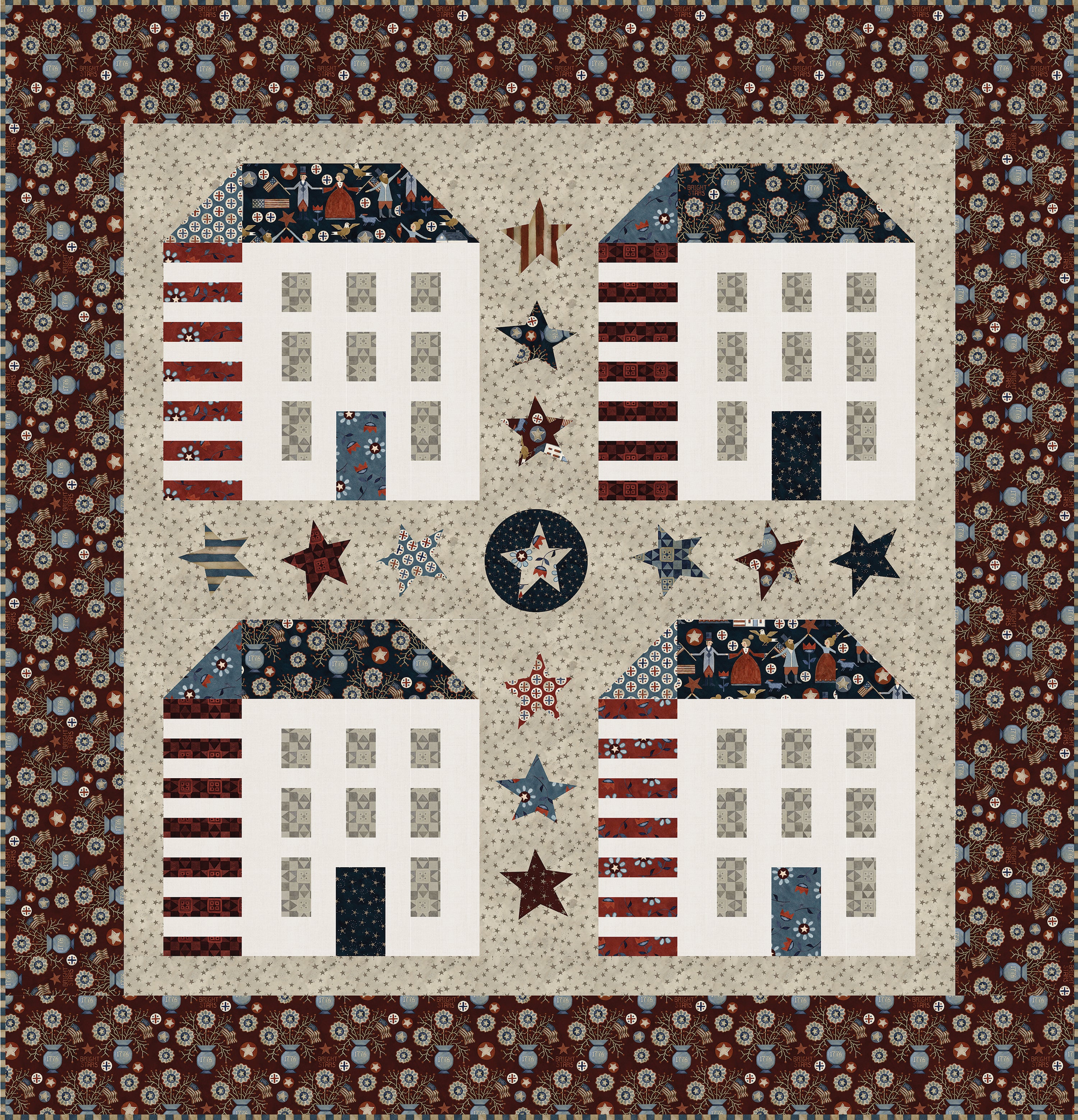 Bright Stars | Folk Art America Quilt Kit by Teresa Kogut for Riley Blake | 54" x 56"