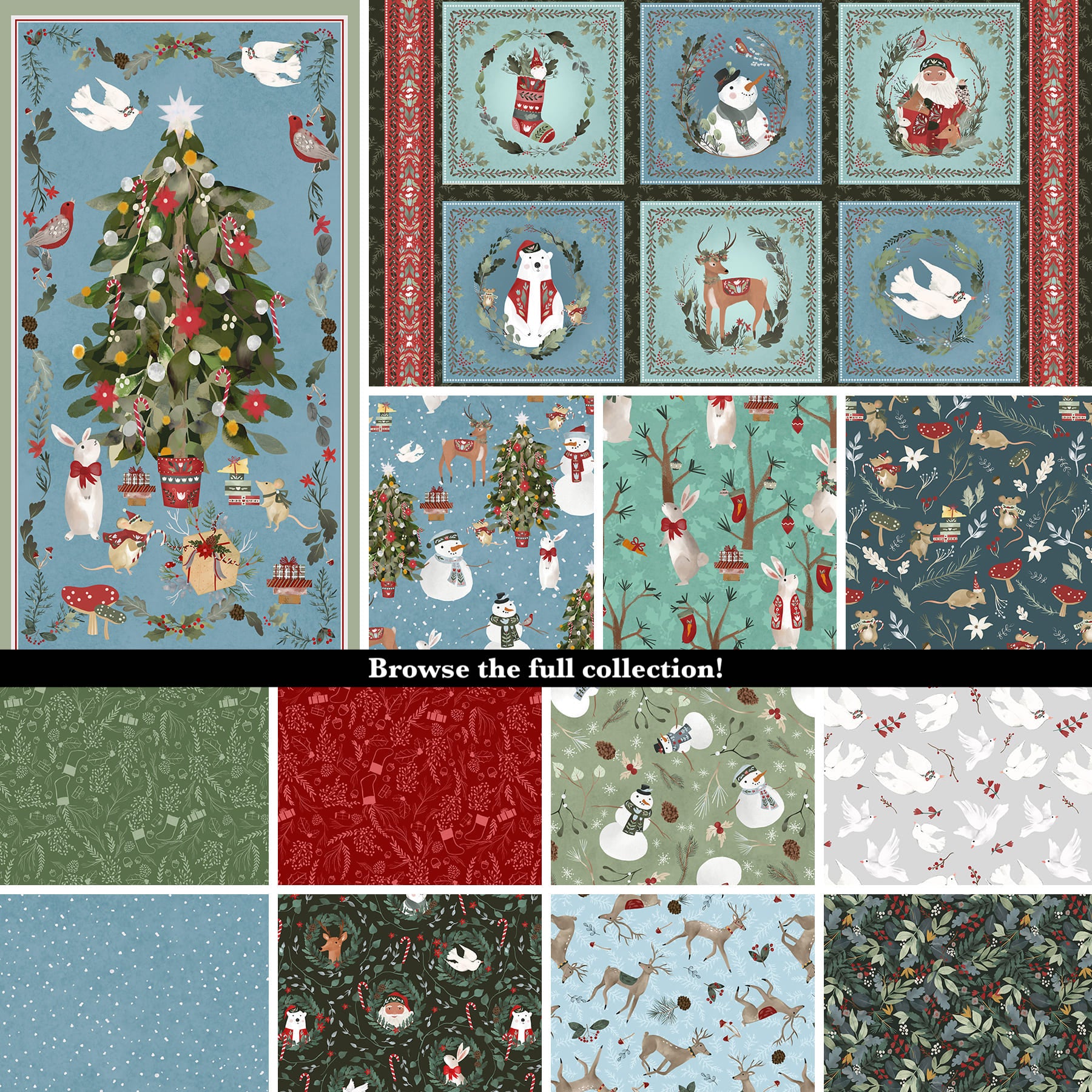 Glad Tidings We Bring | Christmas Blocks Panel Blue by Laura Konyndyk for Blank Quilting | 3355-70